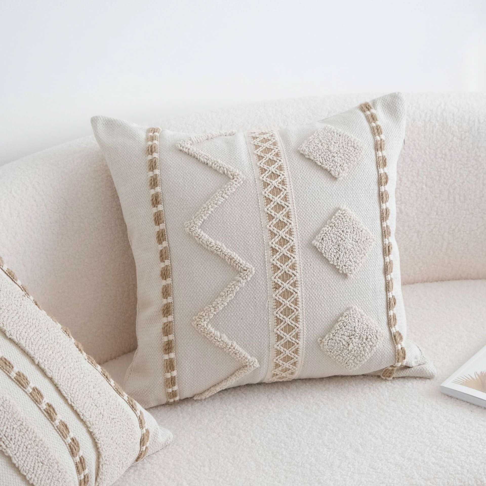 Wabi-Sabi Style Loop Velvet Pillow - INS Embroidered Cushion Cover