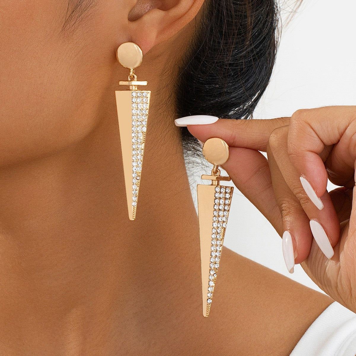 Triangle Geometric Earrings for Women – Shiny Diamond Inlaid Fashion Jewelry