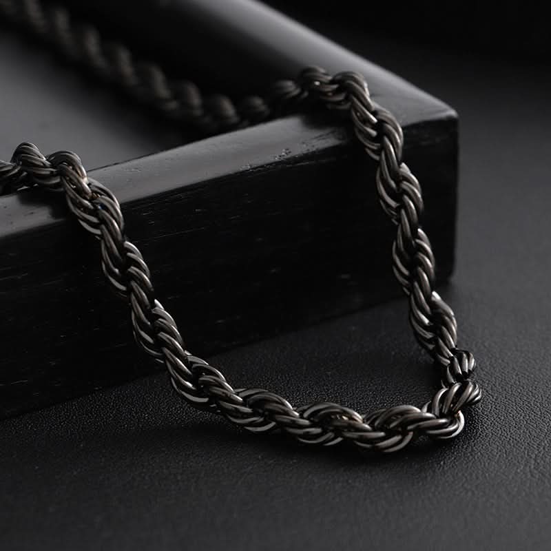 Men’s Black Titanium Steel Twisted Chain Necklace – Minimalist