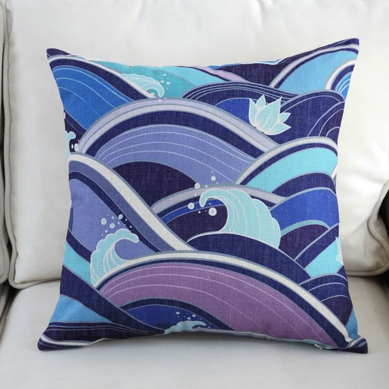 1 pc Mediterranean Sofa Cushion – Blue Square Pattern, Jacquard Cotton & Linenow