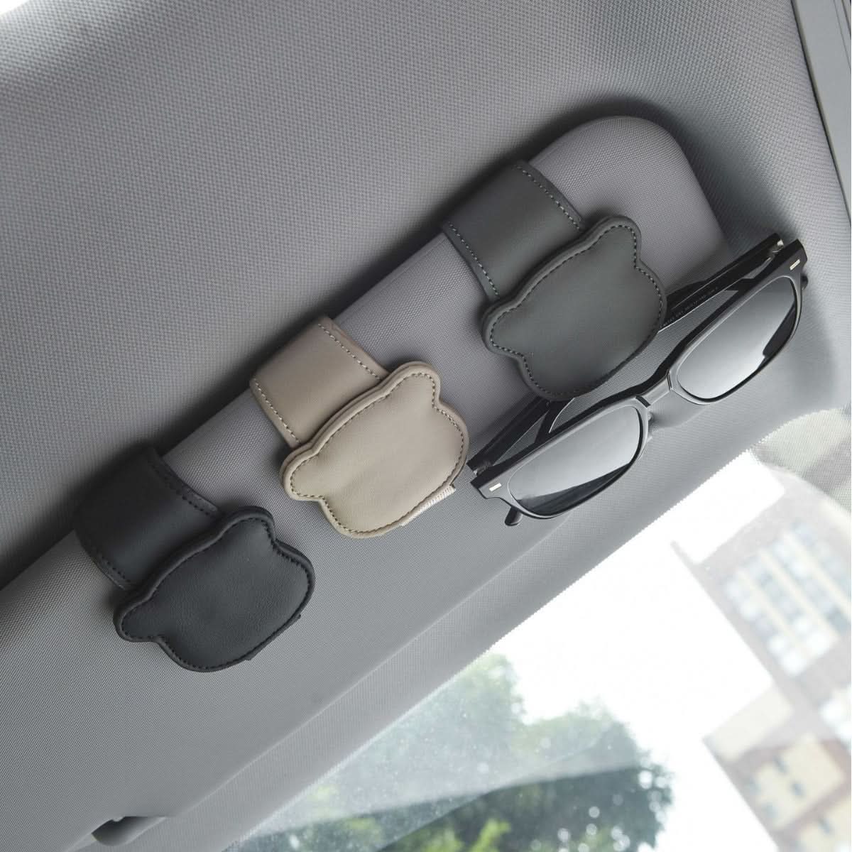Bear Leather Car Glasses Clip & Sun Visor Holder