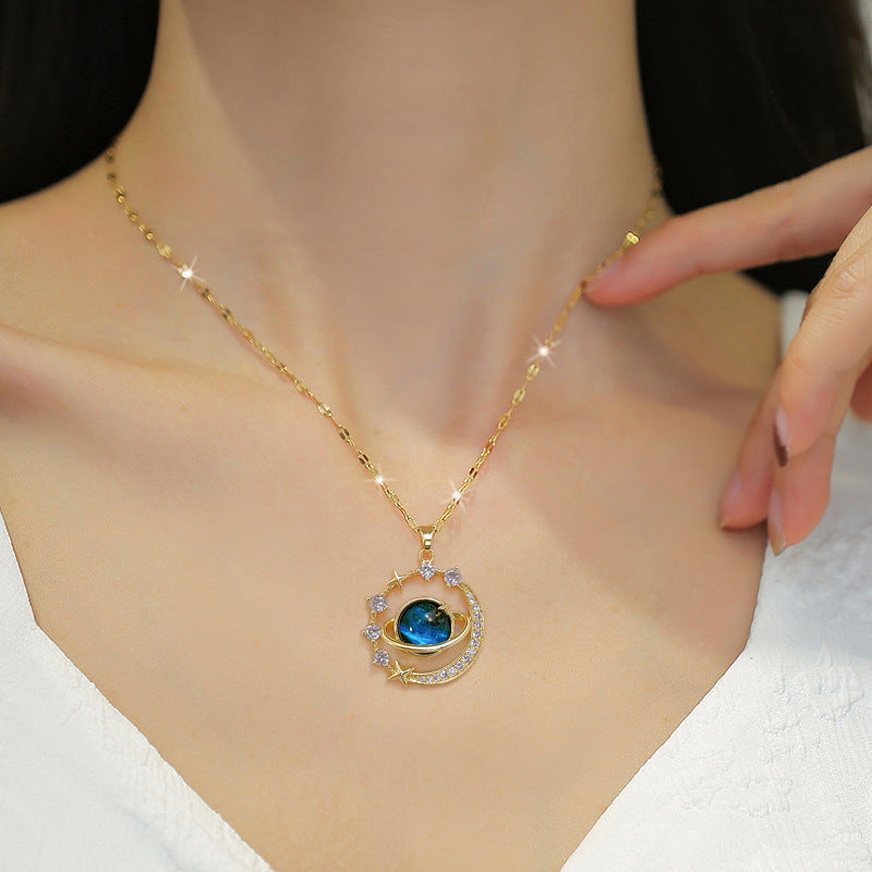 Starry Sky Planet Pendant Necklace – Luxury Titanium Steel Women’s Jewelry