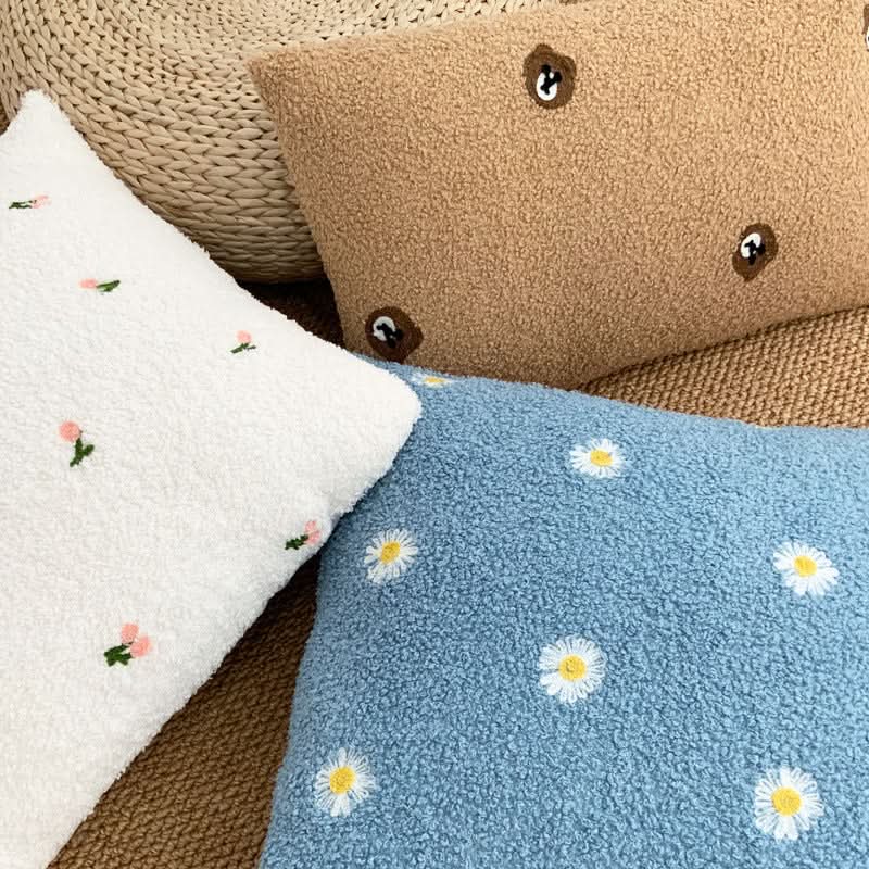 Teddy Velvet Embroidered Pillowcase - Modern Plush Cushion Cover