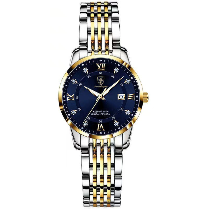 Ultra-Thin Women’s Elegant Stainless Steel Watch with Calendar & Luminous Dial