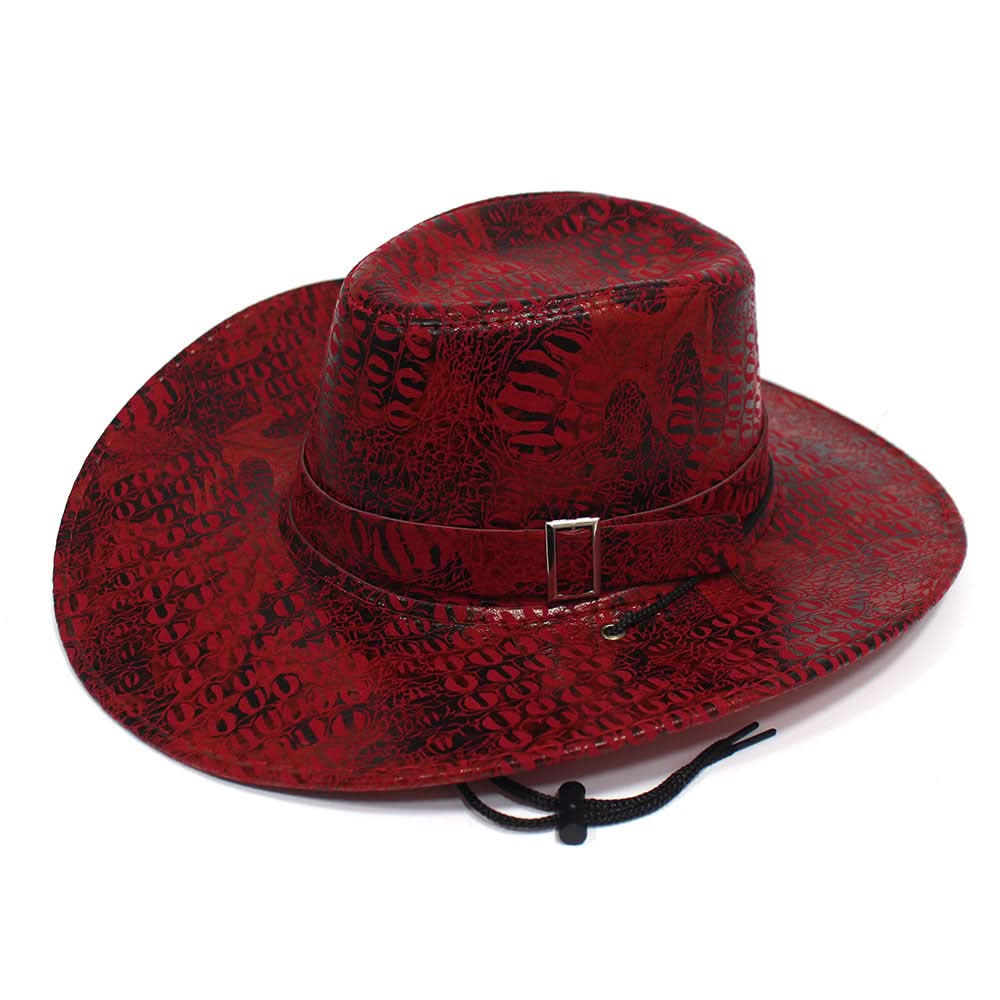 Unisex PU Leather Cowboy Hat – Crocodile Pattern Western Jazz Hat