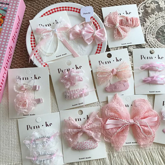 Lace Pearl Bow Hair Clips for Girls – Sweet Bangs & Headdress Pins