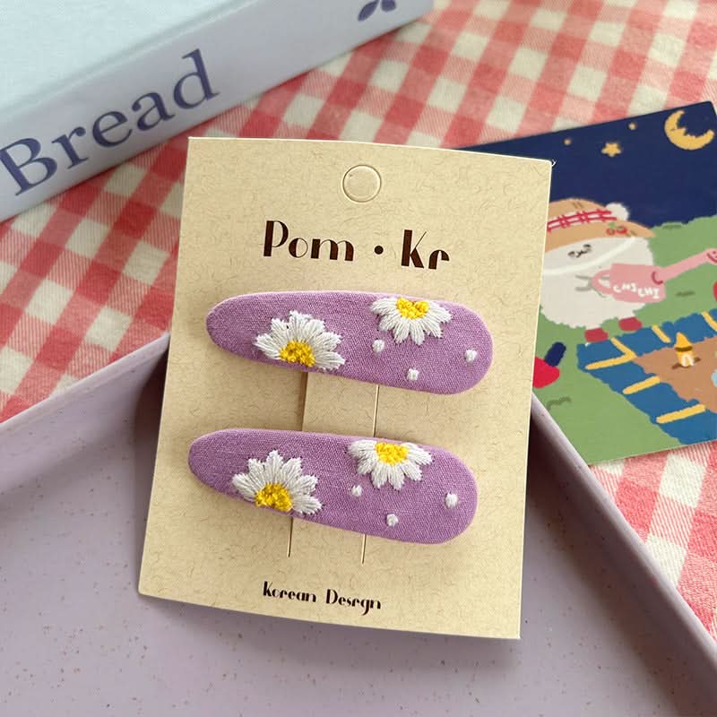 Korean Flower Drop Hair Clips for Girls – Cute Fabric Bangs & Side Clips (Pack of 4)