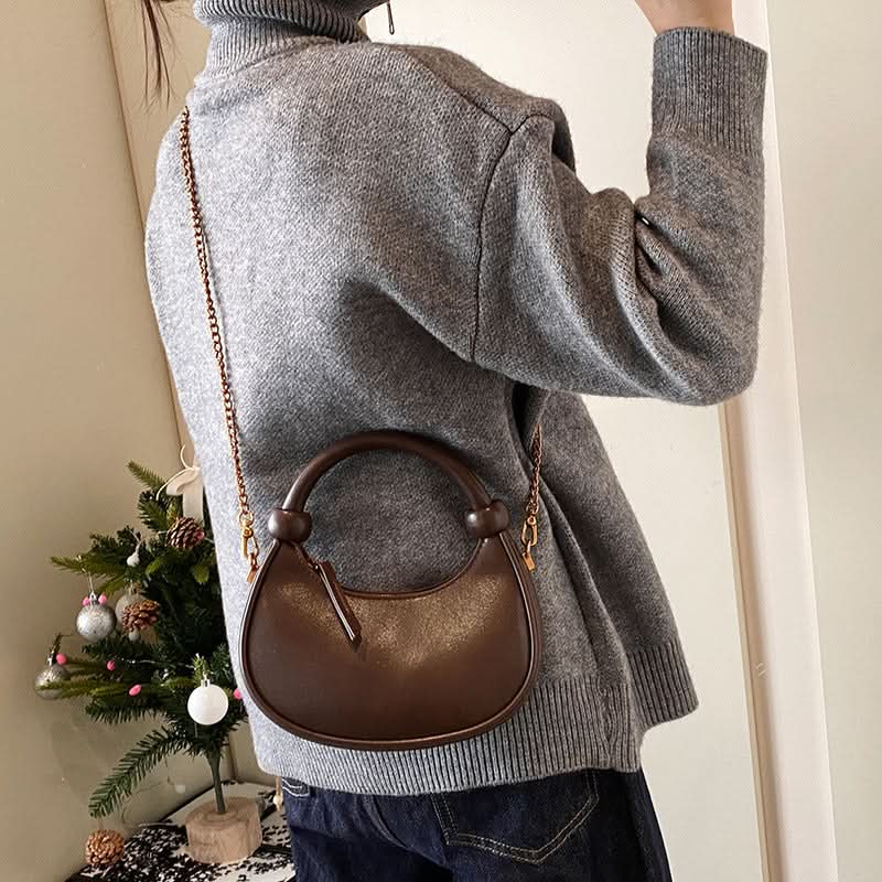 Women’s Crescent Shoulder Handbag – Retro PU Chain Messenger Bag