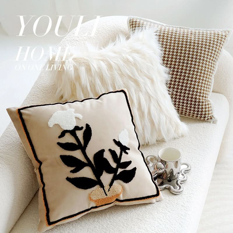1 pc Premium High-Grade Retro Brown Plant Oatmeal Cream Sofa Pillow Cover