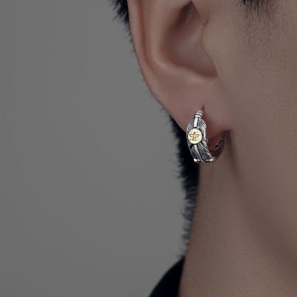 Men’s Retro Feather Hoop Earrings – Silver Flying Bird DesignJewelry