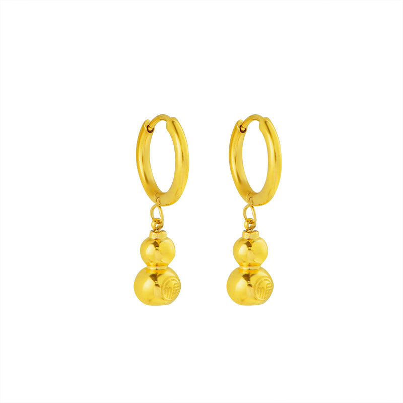 Gold Gourd Earrings for Women – Stainless Steel Chinese Style Jewelry