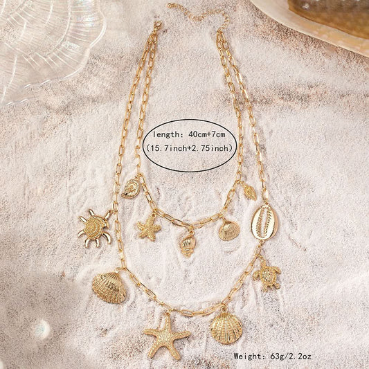 Golden Starfish Conch Layered Necklace