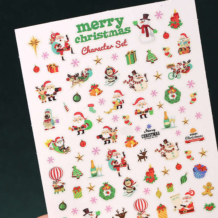 Christmas 3D Press-On Nails Stickers – Snowflake, Santa & Elk Winter Nail Art Decals