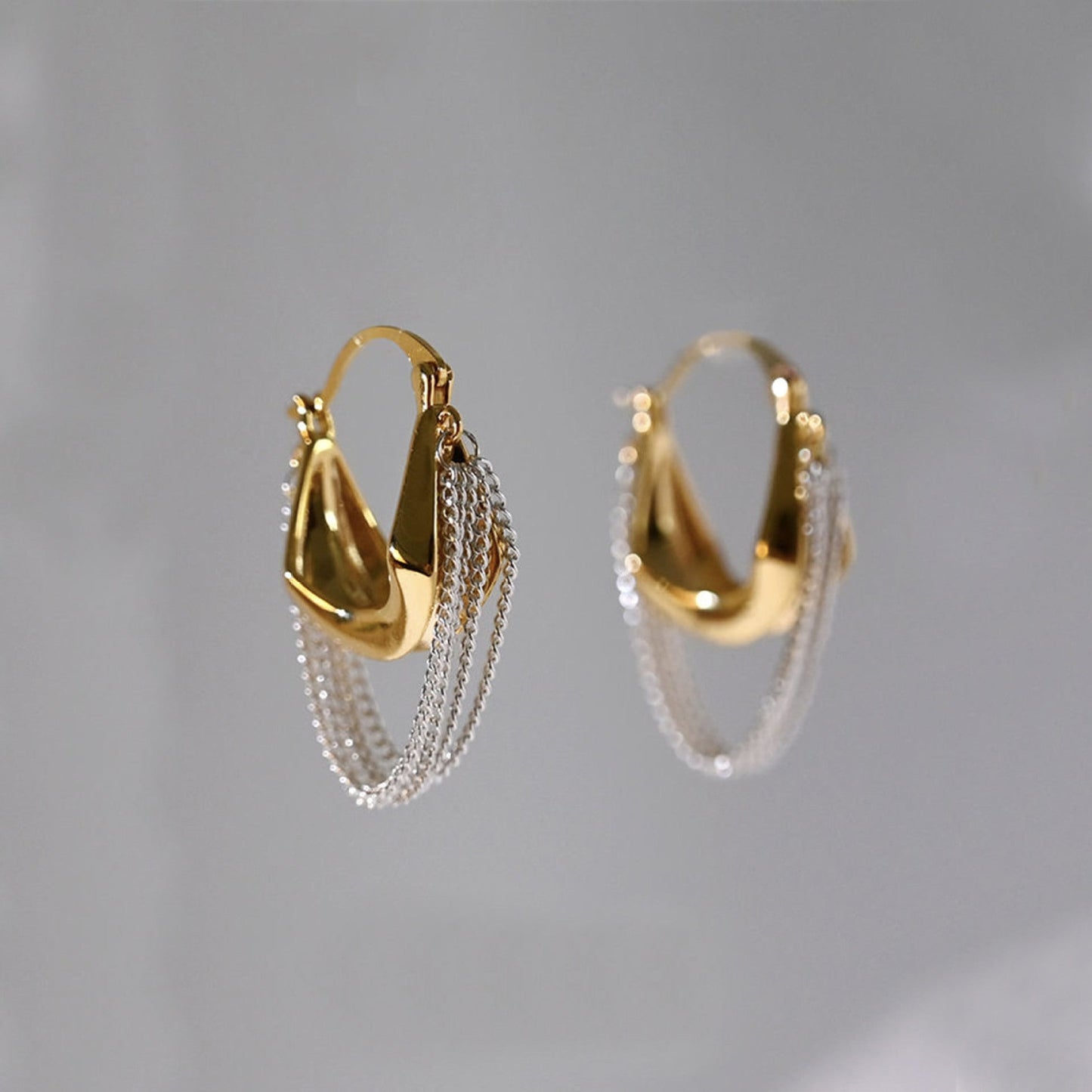 Cascade Loop Gold Drop Earrings – Dual-Tone Chain Design Jewelry for Women