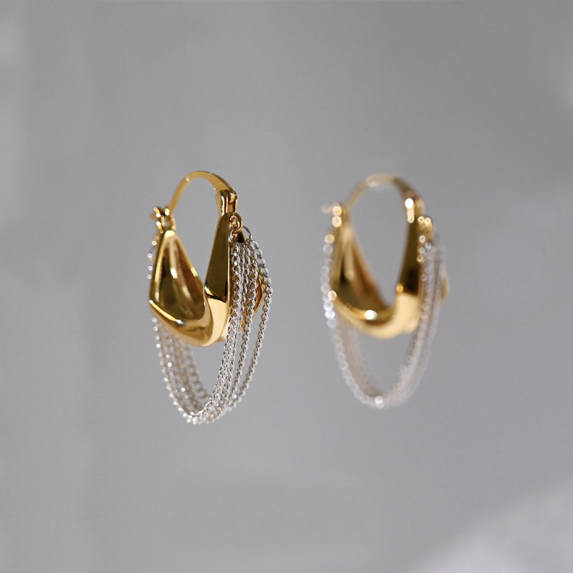 Cascade Loop Gold Drop Earrings – Dual-Tone Chain Design Jewelry for Women