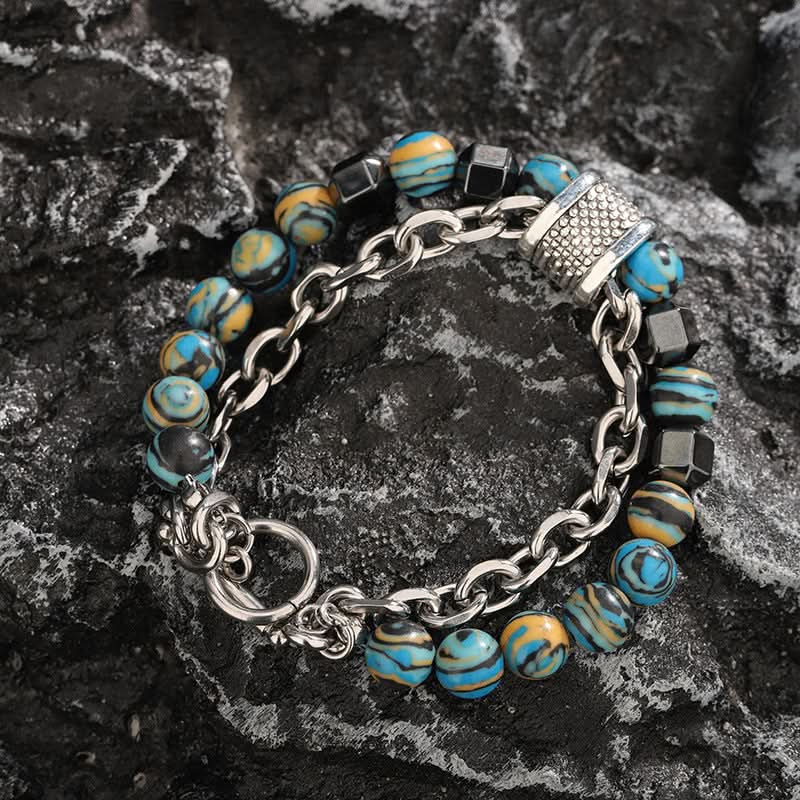 Unisex Stainless Steel Malachite Bracelet – Beaded Jewelry