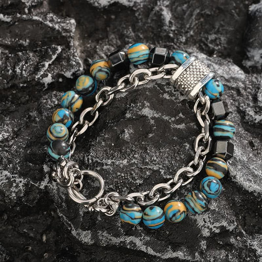 Unisex Stainless Steel Malachite Bracelet – Beaded Jewelry