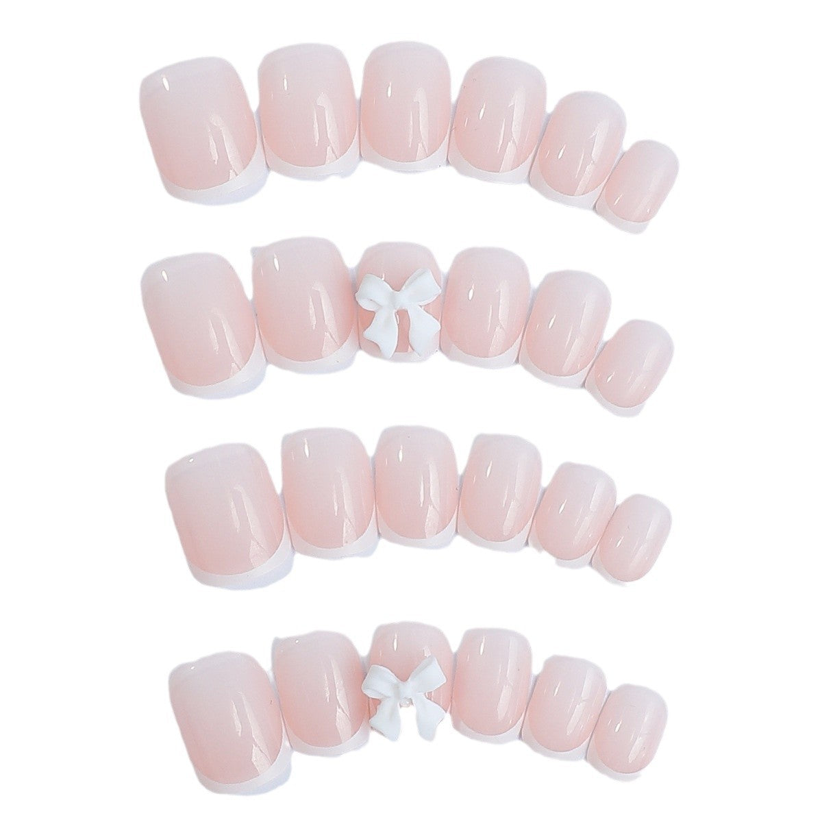 Long Square French Tip Press-On Nails – 3D Bow, Pearl & Rose Romantic Acrylic Set