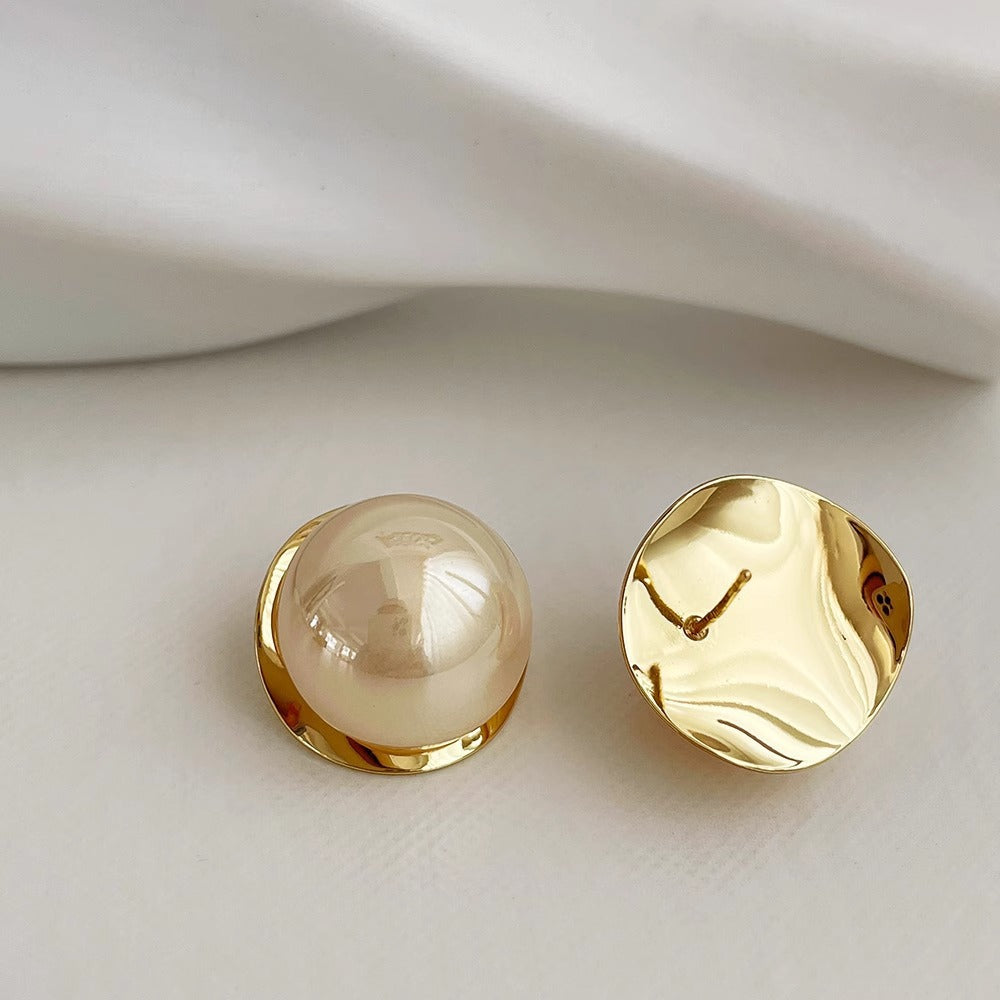 Elegant Pearl Earrings for Women – Geometric Round Metal Fashion Jewelry
