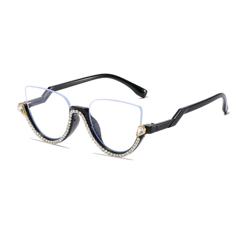 Half Frame Anti-Blue Light Glasses for Women – Diamond Accent Retro Eyewear