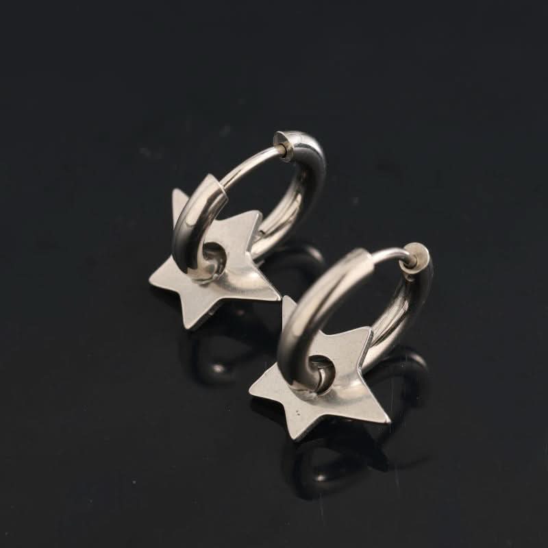 Men’s Titanium Steel Star Hoop Earrings – Trendy Unisex Jewelry