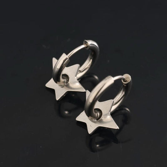Men’s Titanium Steel Star Hoop Earrings – Trendy Unisex Jewelry