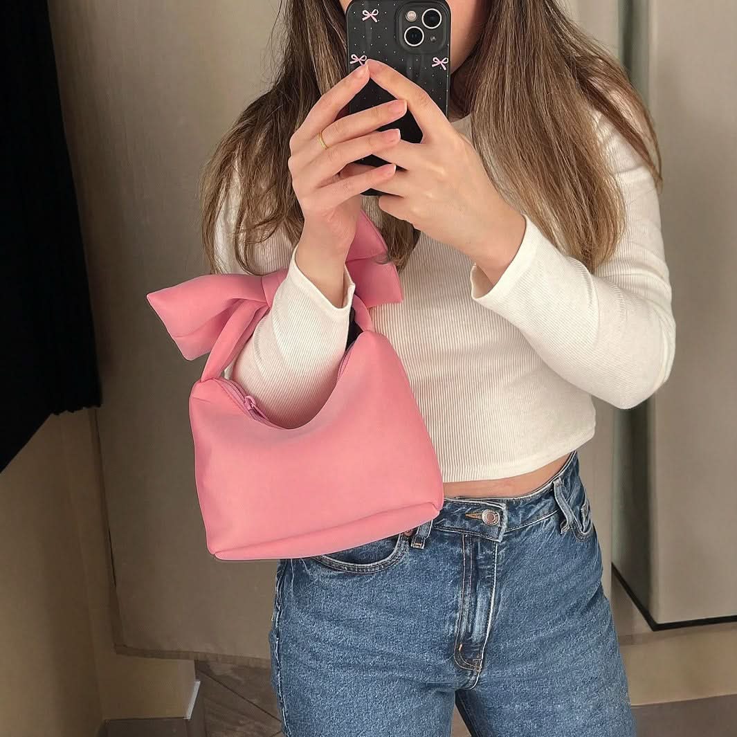Cute Pink Bowknot Mini Handbag – Soft Cloud Shoulder Bag