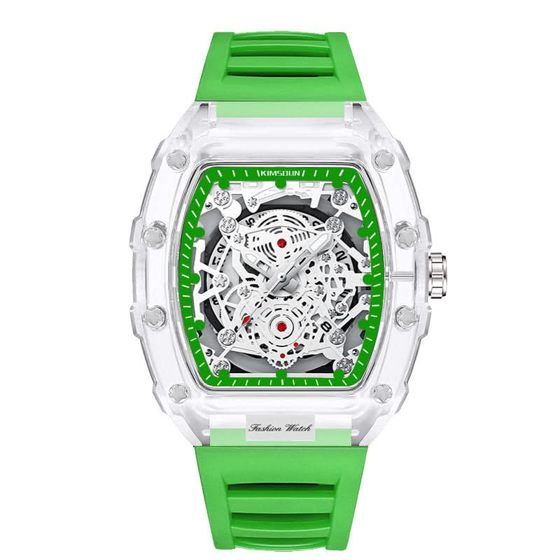 Men’s Fashion Barrel-Shaped Quartz Watch – Luminous Transparent Dial