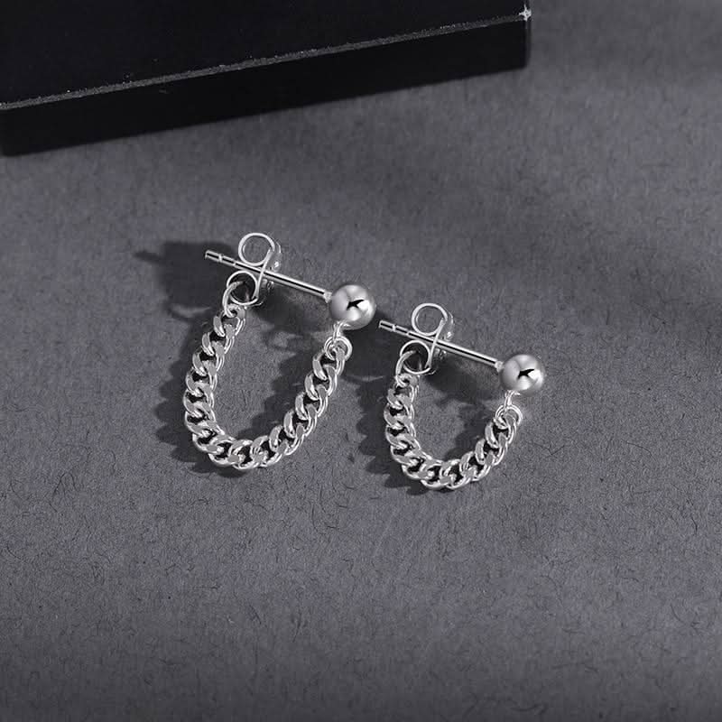 Men’s Silver Tassel Earrings – Punk Gothic Statement Jewelry