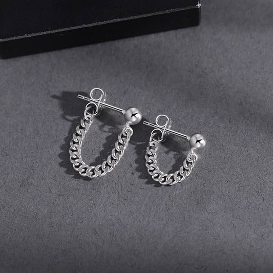 Men’s Silver Tassel Earrings – Punk Gothic Statement Jewelry