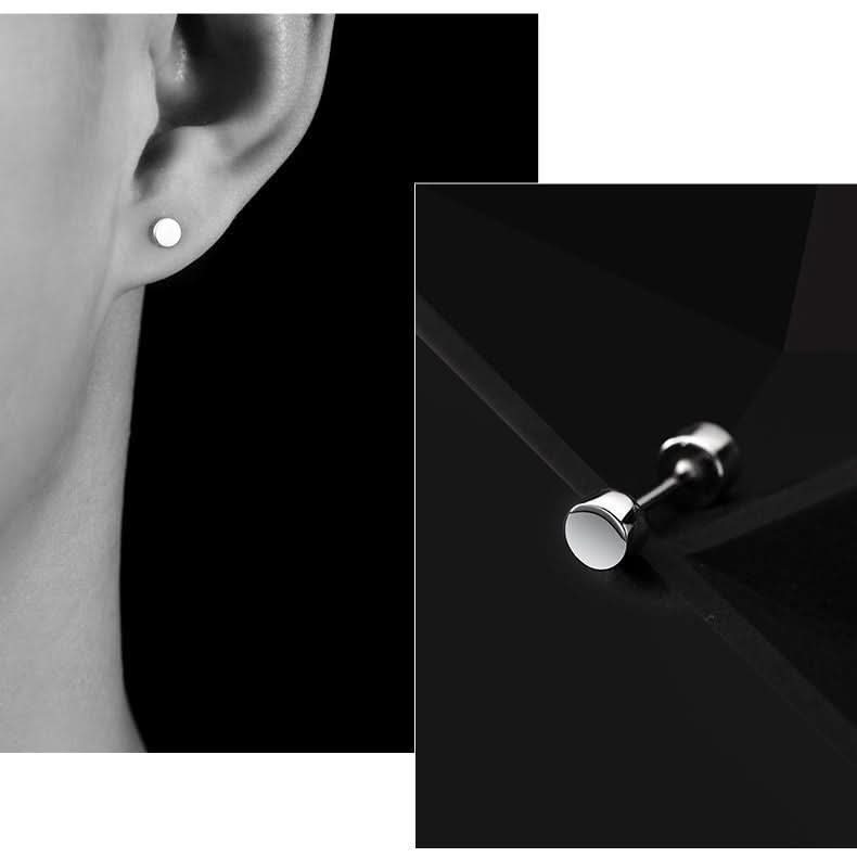 Unisex Titanium Steel Dumbbell Stud Earrings – Secure Screw-Back Earrings