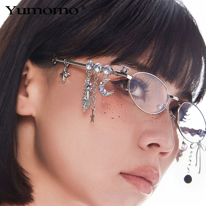 Star Diamond Oval Glasses for Women – Anti-Blue Light Fashion Eyewear with Chain
