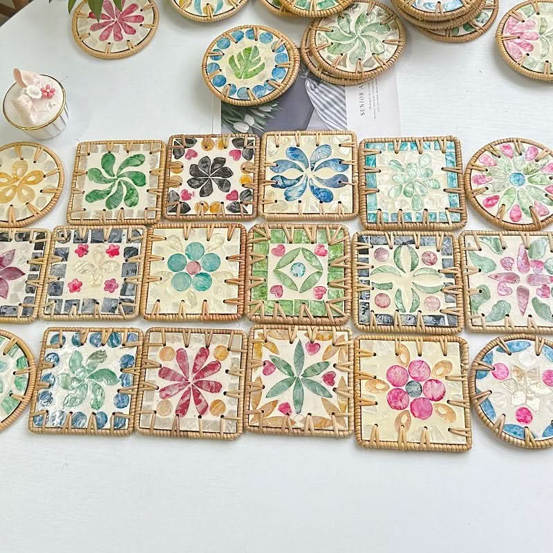 Colorful Vietnamese Rattan Woven Shell coasters