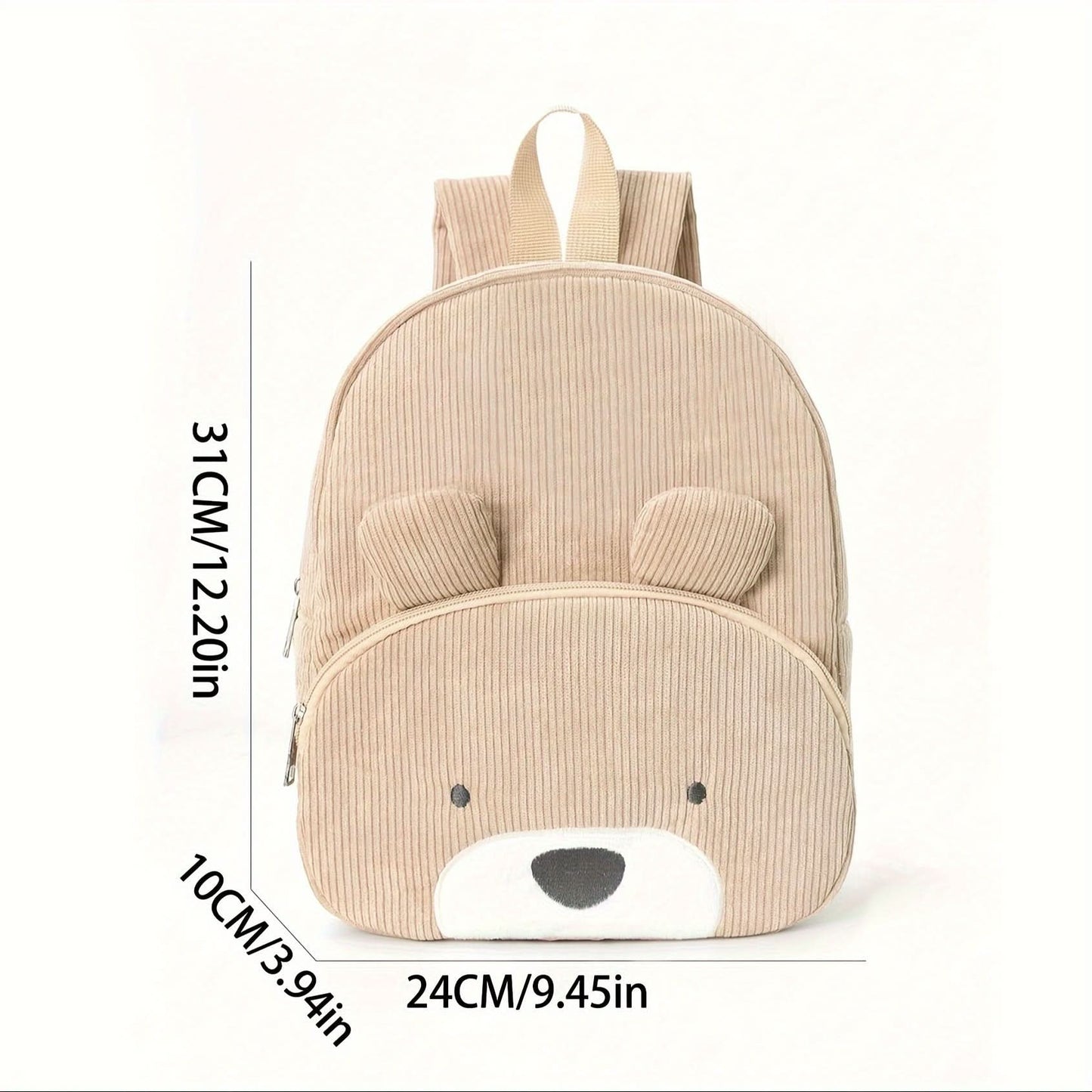 Cute Animal Corduroy Backpack – Plush Cartoon School Bag for Kids