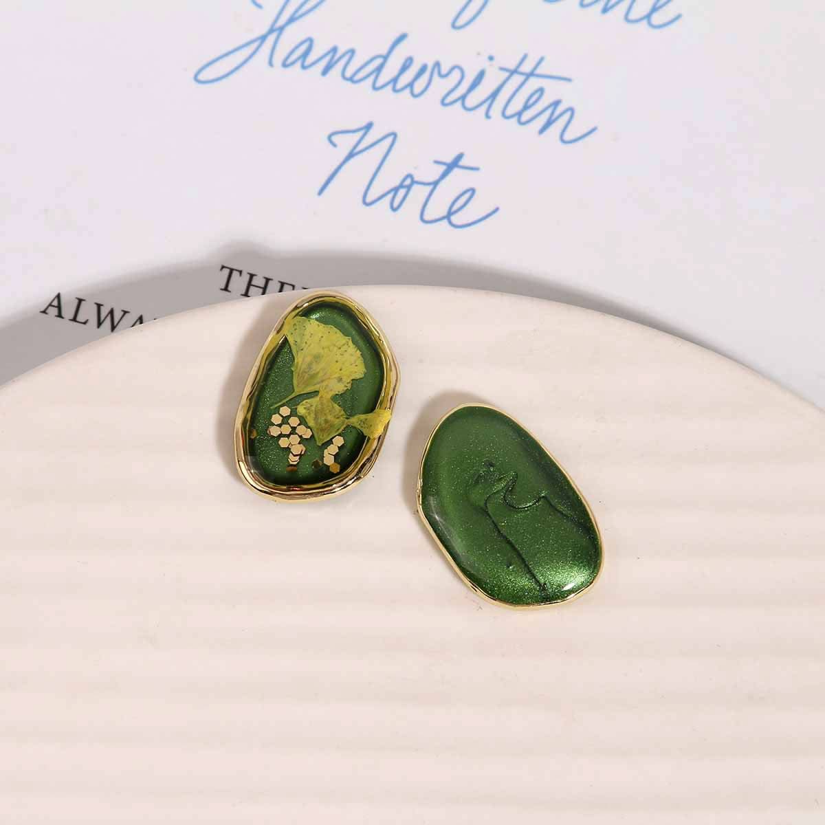 Pearl Oval Quicksand Green Leaf Earrings - DIY Jewelry Accessories (Set of 6 pcs.)