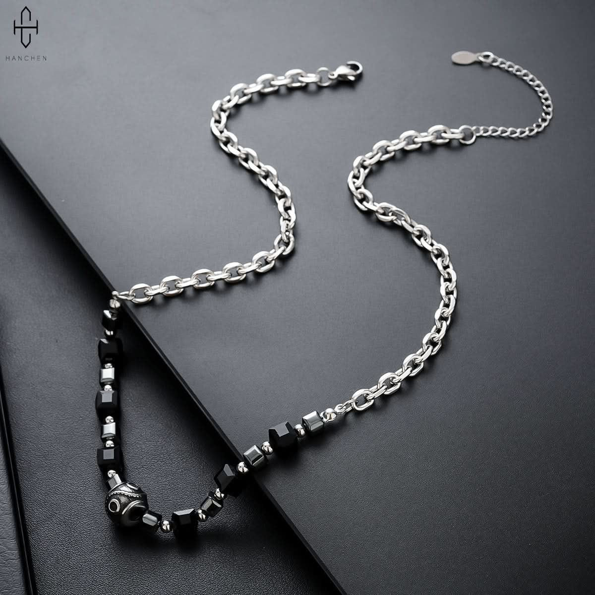 Men’s Trendy Square Beaded Necklace – Fashionable Geometric Chain