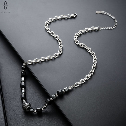 Men’s Trendy Square Beaded Necklace – Fashionable Geometric Chain