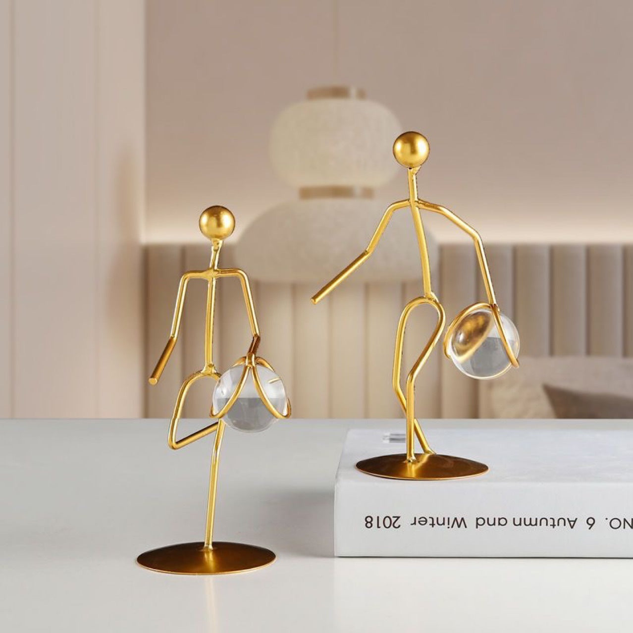 Modern Gold Sports Figure Decor – Iron Crystal Ball Sculpture for Home