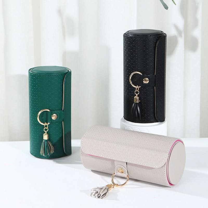 Portable Cylindrical PU Leather Jewelry Box