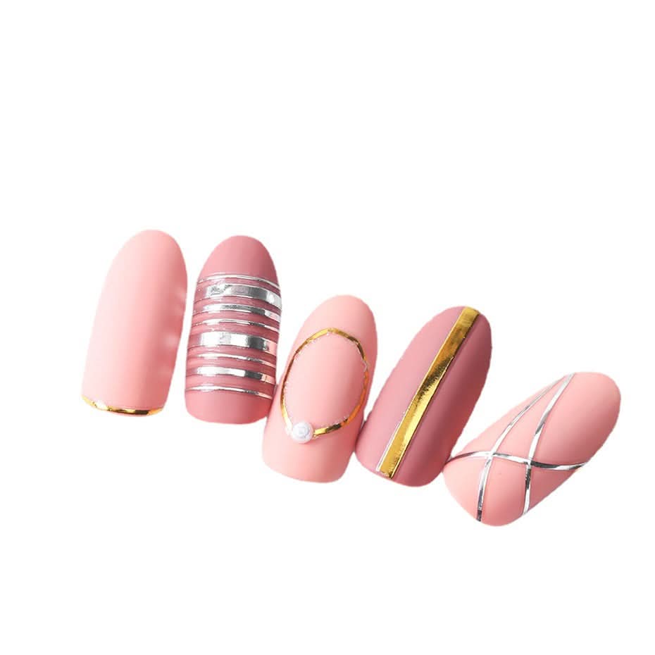 Rose Gold & Silver 3D Nail Stickers – Half-Moon Totem Design