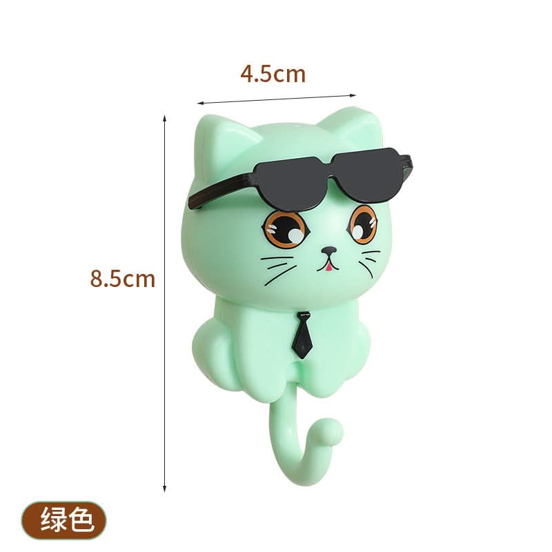 Cute Black Cat Wall Hook – No-Drill Adhesive Key Holder, Rotating Eyes