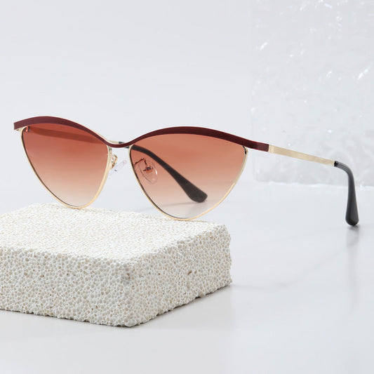 Oval Cat Eye Sunglasses for Women – Retro Metal Frame Trendy Shades