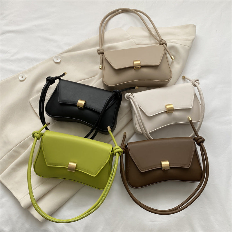 Mini Baguette Shoulder Bag for Women – Retro Underarm PU Handbag with Cover Flap