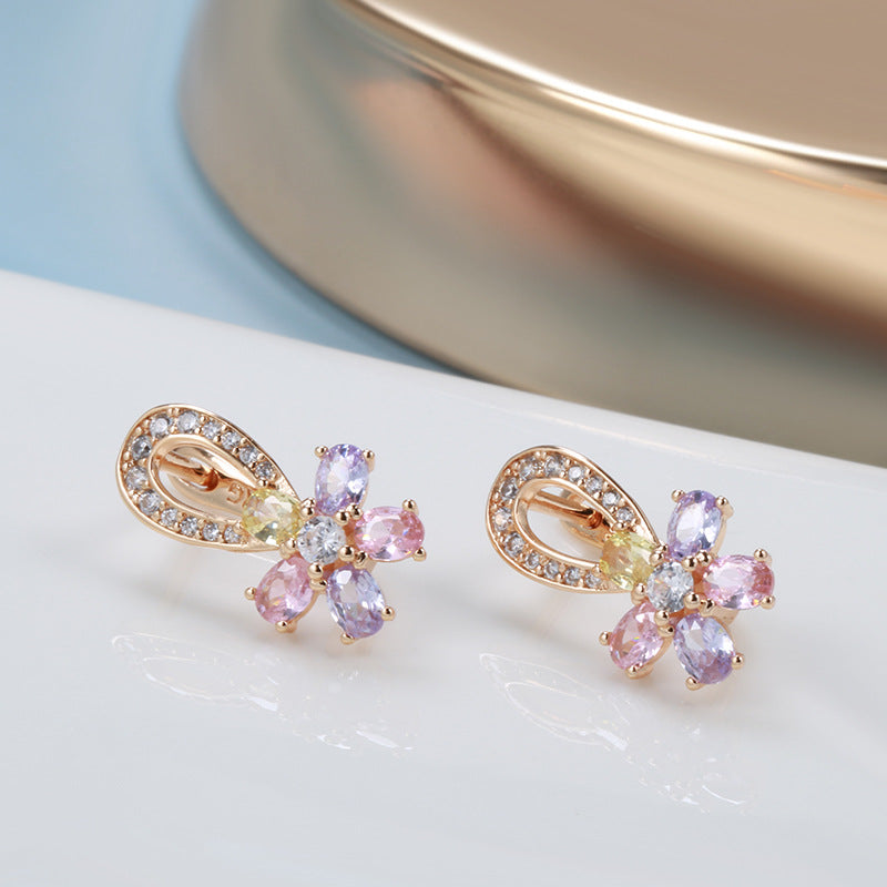 Rose Gold Floral Zircon Earrings – Simple Geometric Jewelry