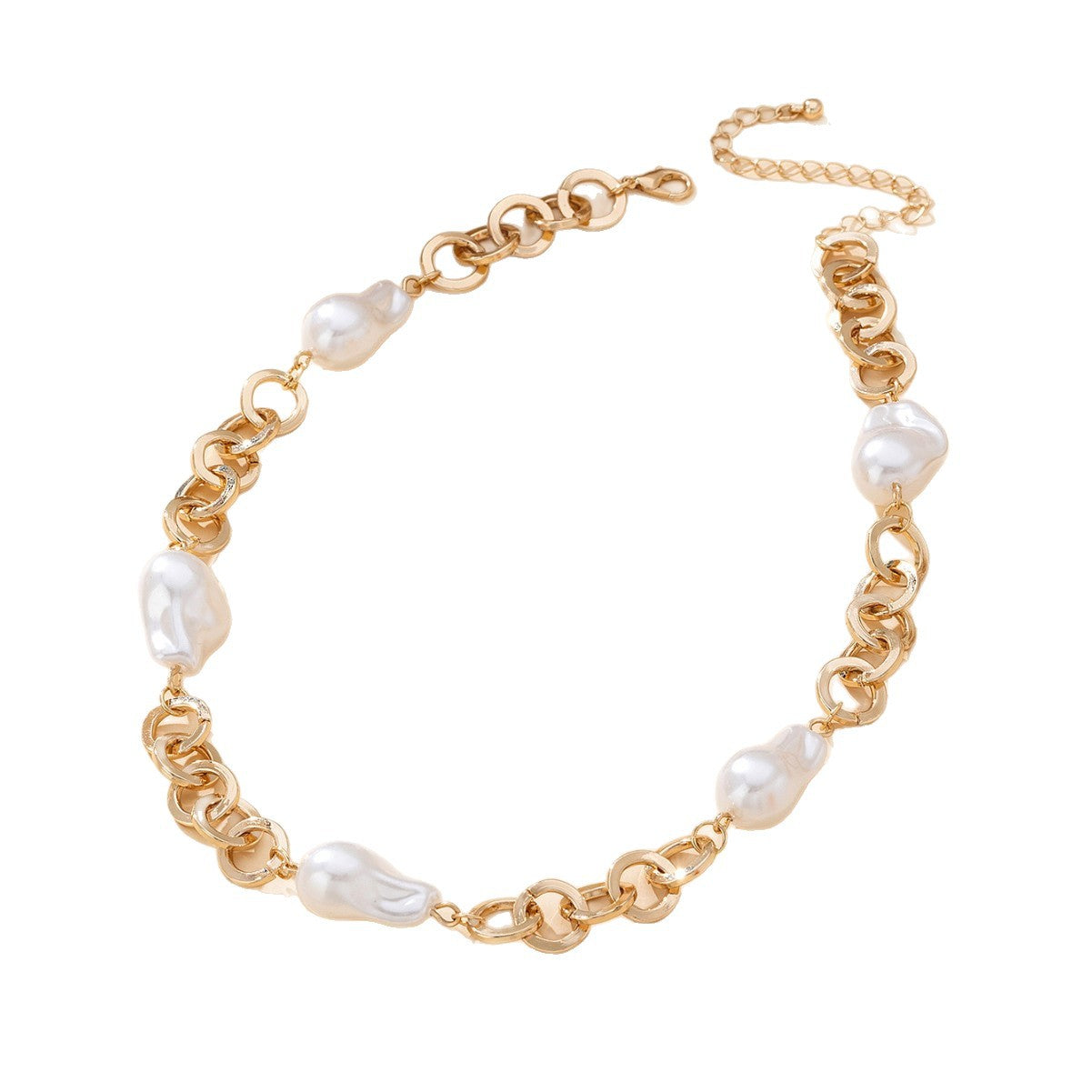 Irregular Pearl Choker Necklace – Elegant Gold-Plated Chain for Women