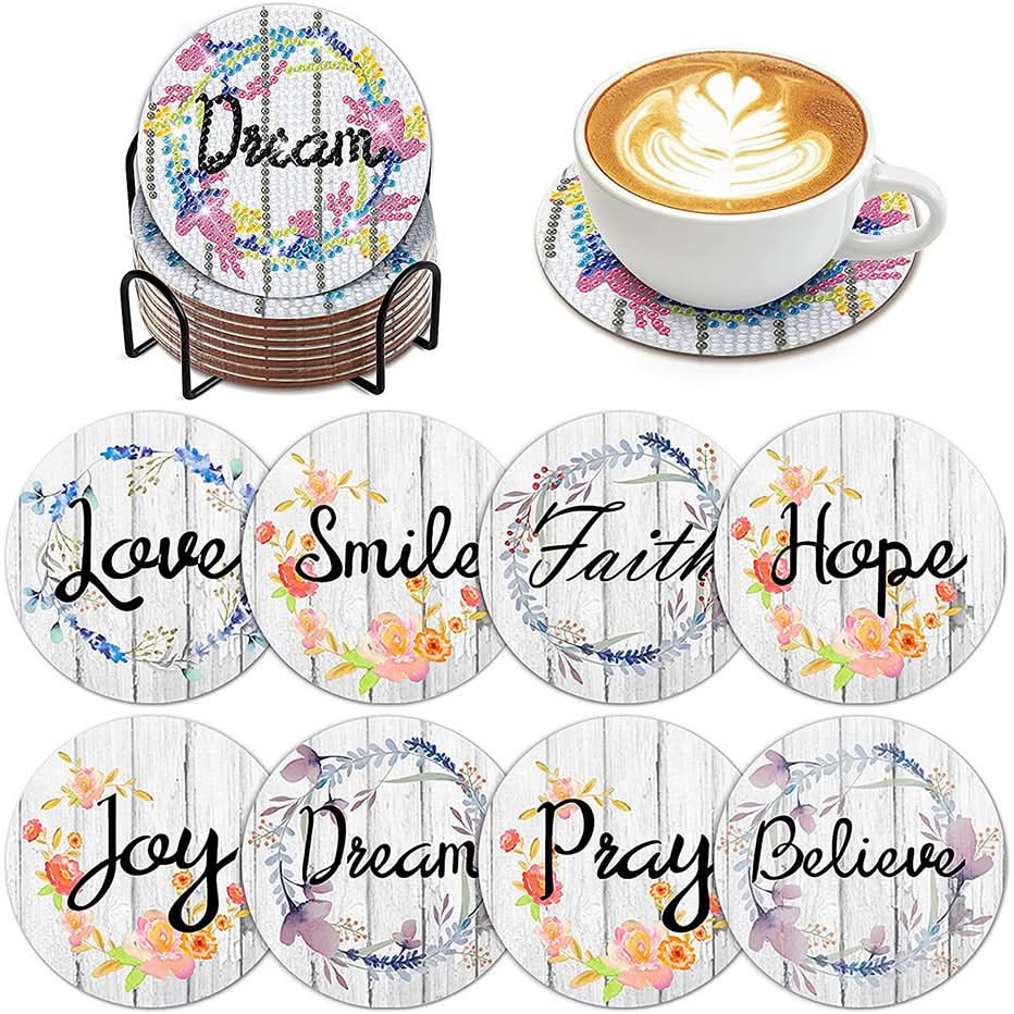 8-Piece DIY Diamond Painting Coasters - Mandala Blue & White Porcelain Design