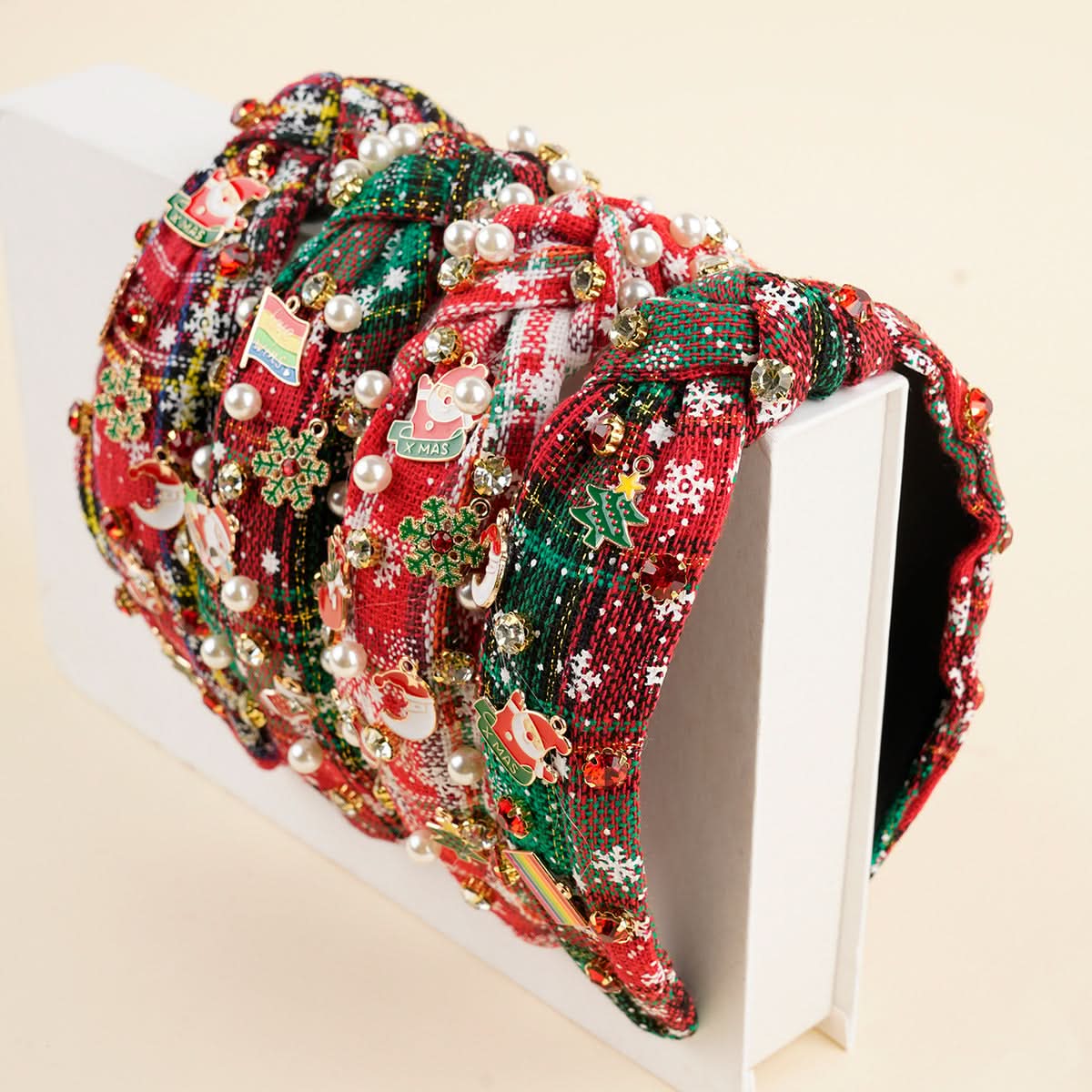 Christmas Pearl Diamond Knotted Headband for Women