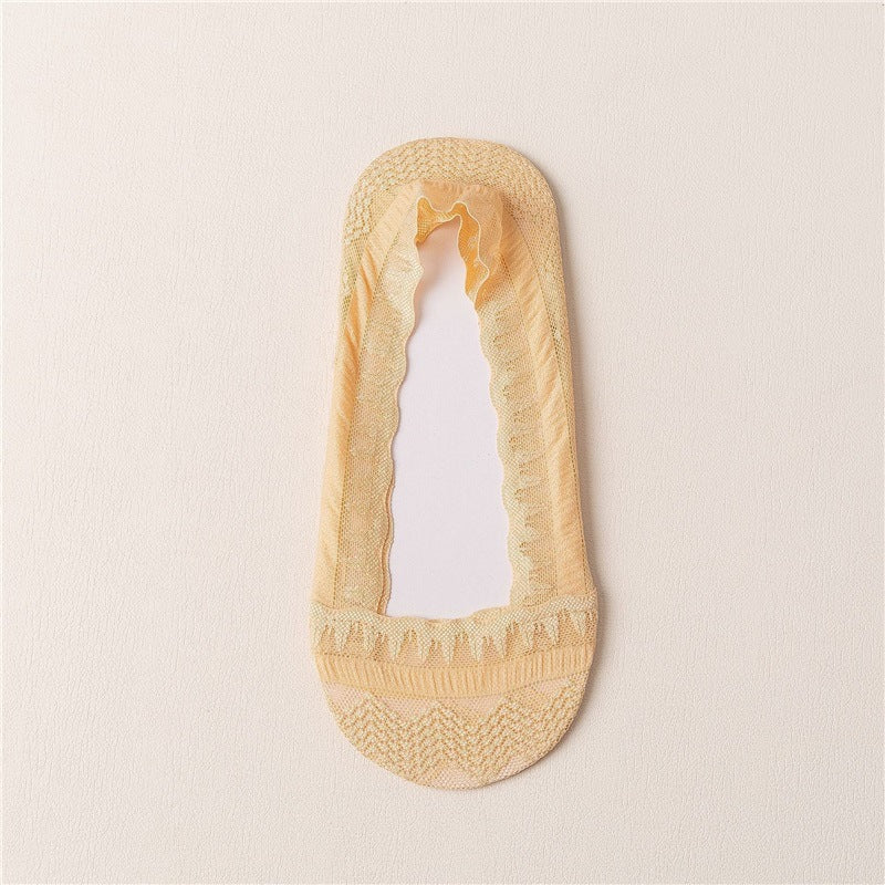 Women’s Lace Invisible Socks – Quick-Dry Cotton Non-Slip Low Cut