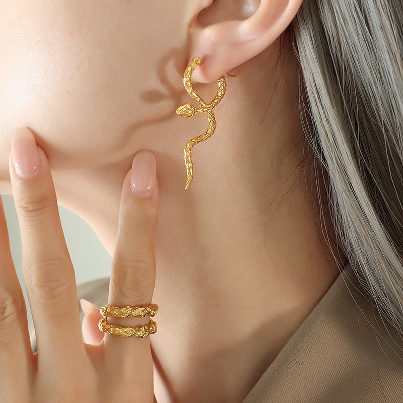 Snake-Shaped Geometric Earrings for Women – Titanium Steel Statement Jewelry | Bold & Trendy Design