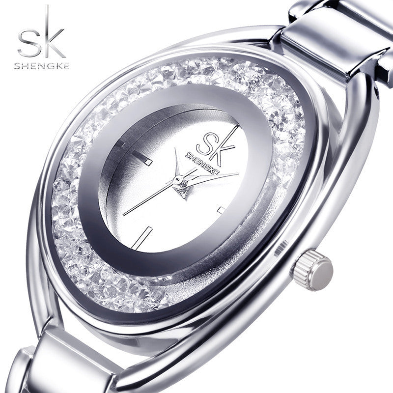 SK Women’s Quartz Alloy Watch – Casual Round Analog Wristwatch with Stainless Steel Strap